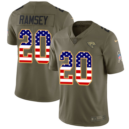 Nike Jaguars #20 Jalen Ramsey Olive/USA Flag Youth Stitched NFL Limited 2017 Salute to Service Jersey