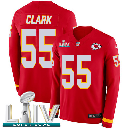 Nike Chiefs #55 Frank Clark Red Super Bowl LIV 2020 Team Color Youth Stitched NFL Limited Therma Long Sleeve Jersey