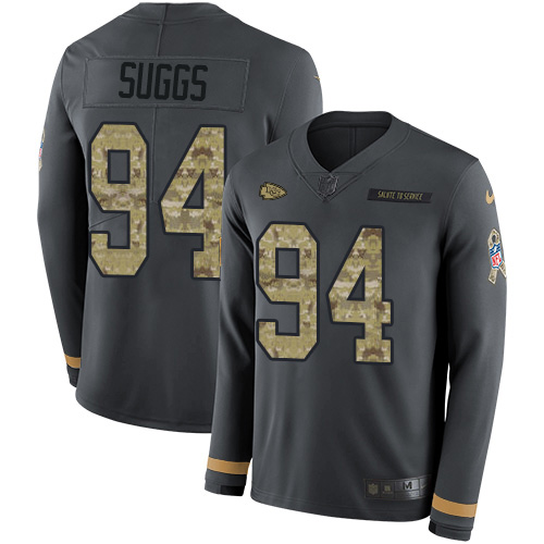 Nike Chiefs #94 Terrell Suggs Anthracite Salute to Service Youth Stitched NFL Limited Therma Long Sleeve Jersey