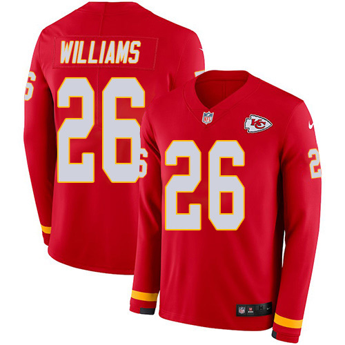 Nike Chiefs #26 Damien Williams Red Team Color Youth Stitched NFL Limited Therma Long Sleeve Jersey