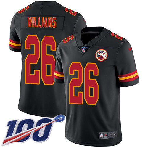 Nike Chiefs #26 Damien Williams Black Youth Stitched NFL Limited Rush 100th Season Jersey