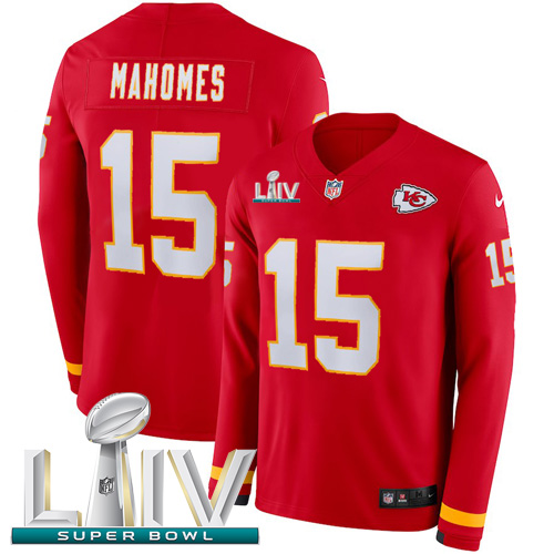 Nike Chiefs #15 Patrick Mahomes Red Super Bowl LIV 2020 Team Color Youth Stitched NFL Limited Therma Long Sleeve Jersey