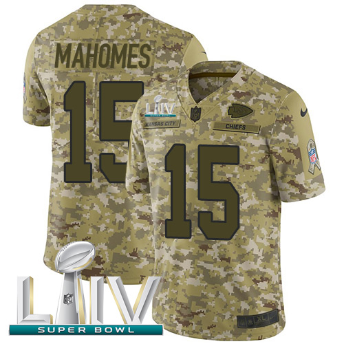Nike Chiefs #15 Patrick Mahomes Camo Super Bowl LIV 2020 Youth Stitched NFL Limited 2018 Salute To Service Jersey