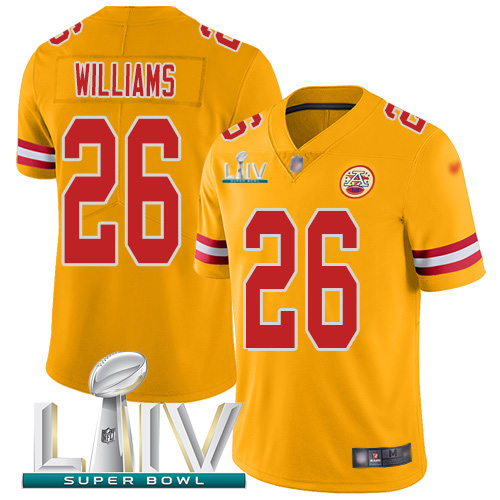 Nike Chiefs #26 Damien Williams Gold Super Bowl LIV 2020 Youth Stitched NFL Limited Inverted Legend Jersey