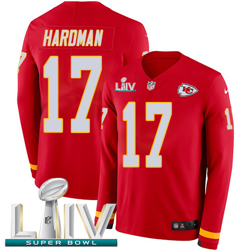 Nike Chiefs #17 Mecole Hardman Red Super Bowl LIV 2020 Team Color Youth Stitched NFL Limited Therma Long Sleeve Jersey