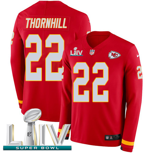 Nike Chiefs #22 Juan Thornhill Red Super Bowl LIV 2020 Team Color Youth Stitched NFL Limited Therma Long Sleeve Jersey