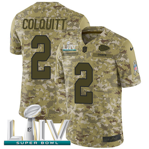 Nike Chiefs #2 Dustin Colquitt Camo Super Bowl LIV 2020 Youth Stitched NFL Limited 2018 Salute To Service Jersey