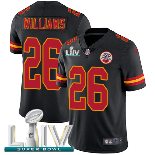 Nike Chiefs #26 Damien Williams Black Super Bowl LIV 2020 Youth Stitched NFL Limited Rush Jersey