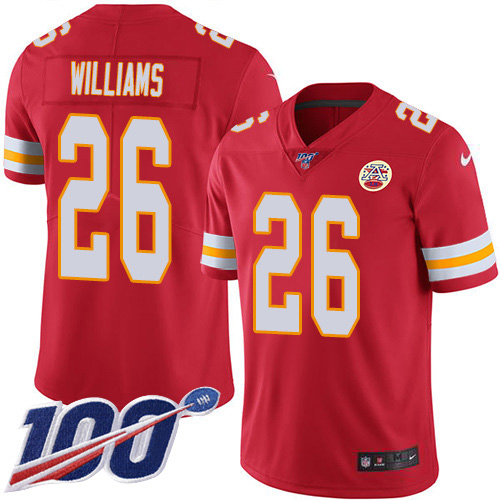 Nike Chiefs #26 Damien Williams Red Team Color Youth Stitched NFL 100th Season Vapor Untouchable Limited Jersey