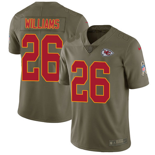 Nike Chiefs #26 Damien Williams Olive Youth Stitched NFL Limited 2017 Salute To Service Jersey