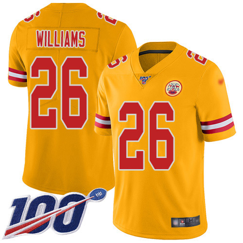 Nike Chiefs #26 Damien Williams Gold Youth Stitched NFL Limited Inverted Legend 100th Season Jersey