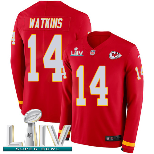 Nike Chiefs #14 Sammy Watkins Red Super Bowl LIV 2020 Team Color Youth Stitched NFL Limited Therma Long Sleeve Jersey