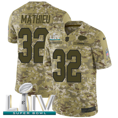 Nike Chiefs #32 Tyrann Mathieu Camo Super Bowl LIV 2020 Youth Stitched NFL Limited 2018 Salute To Service Jersey