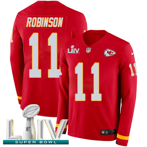 Nike Chiefs #11 Demarcus Robinson Red Super Bowl LIV 2020 Team Color Youth Stitched NFL Limited Therma Long Sleeve Jersey