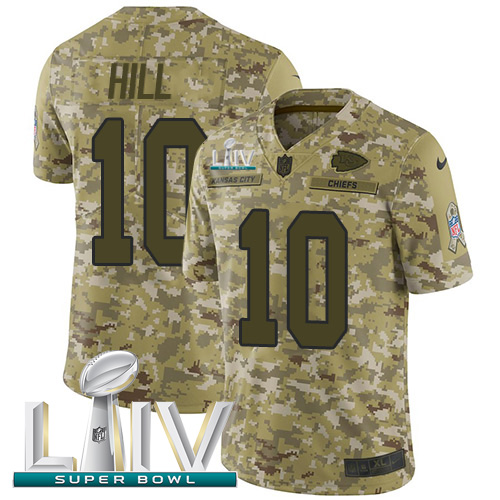 Nike Chiefs #10 Tyreek Hill Camo Super Bowl LIV 2020 Youth Stitched NFL Limited 2018 Salute To Service Jersey
