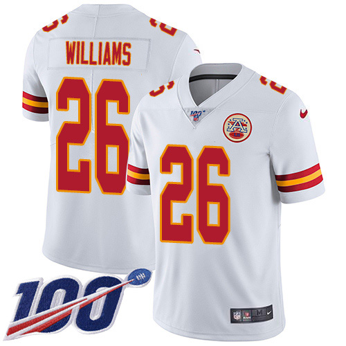 Nike Chiefs #26 Damien Williams White Youth Stitched NFL 100th Season Vapor Untouchable Limited Jersey
