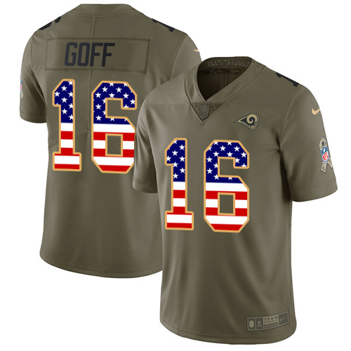 Nike Rams #16 Jared Goff Olive/USA Flag Youth Stitched NFL Limited 2017 Salute to Service Jersey