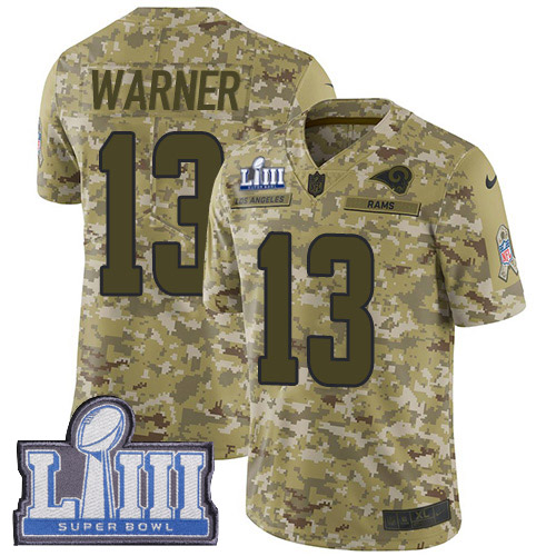 Nike Rams #13 Kurt Warner Camo Super Bowl LIII Bound Youth Stitched NFL Limited 2018 Salute to Service Jersey