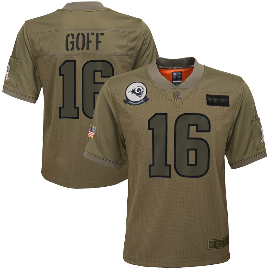 Youth Los Angeles Rams #16 Jared Goff Nike Camo 2019 Salute to Service Game Jersey