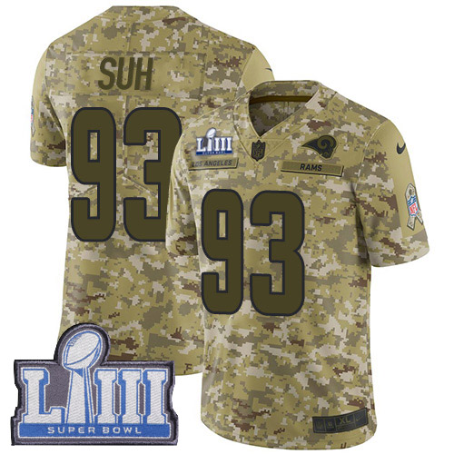 Nike Rams #93 Ndamukong Suh Camo Super Bowl LIII Bound Youth Stitched NFL Limited 2018 Salute to Service Jersey