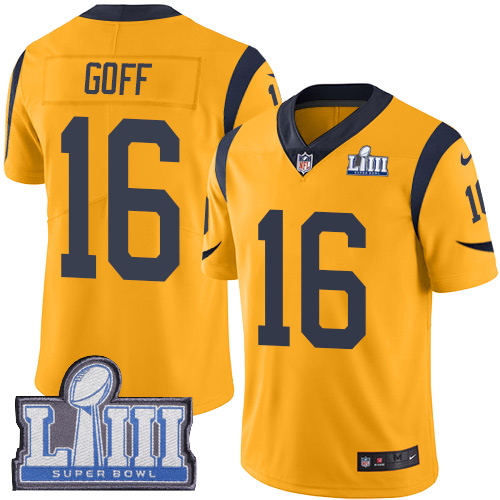 Nike Rams #16 Jared Goff Gold Super Bowl LIII Bound Youth Stitched NFL Limited Rush Jersey