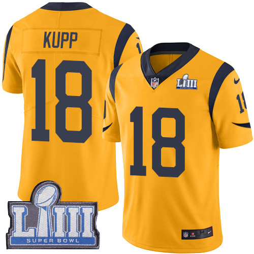 Nike Rams #18 Cooper Kupp Gold Super Bowl LIII Bound Youth Stitched NFL Limited Rush Jersey