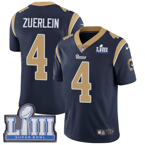 Nike Rams #4 Greg Zuerlein Navy Blue Team Color Super Bowl LIII Bound Youth Stitched NFL Vapor Untouchable Limited Jersey