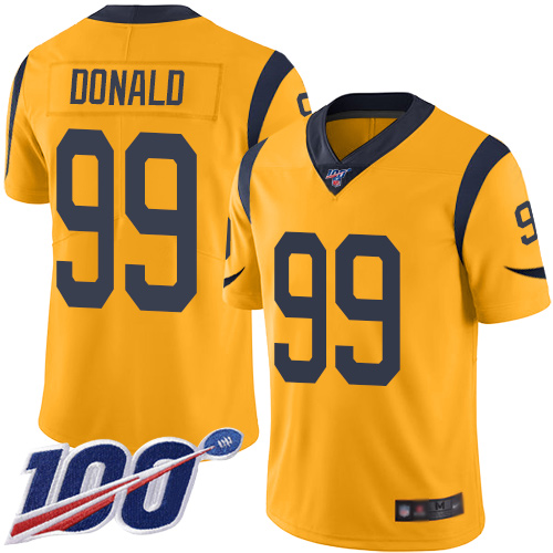 Nike Rams #99 Aaron Donald Gold Youth Stitched NFL Limited Rush 100th Season Jersey