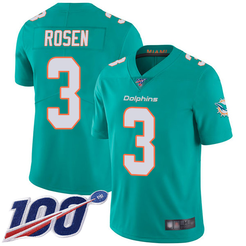 Nike Dolphins #3 Josh Rosen Aqua Green Team Color Youth Stitched NFL 100th Season Vapor Limited Jersey