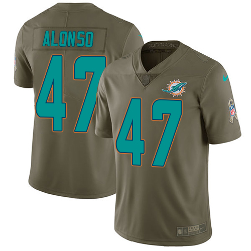 Nike Dolphins #47 Kiko Alonso Olive Youth Stitched NFL Limited 2017 Salute to Service Jersey