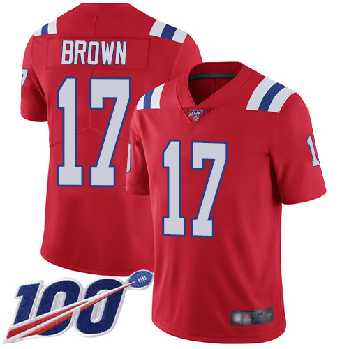 Nike Patriots #17 Antonio Brown Red Alternate Youth Stitched NFL 100th Season Vapor Limited Jersey