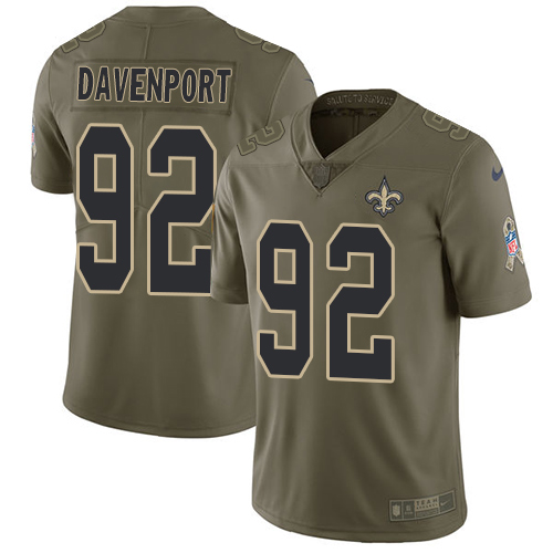 Nike Saints #92 Marcus Davenport Olive Youth Stitched NFL Limited 2017 Salute to Service Jersey