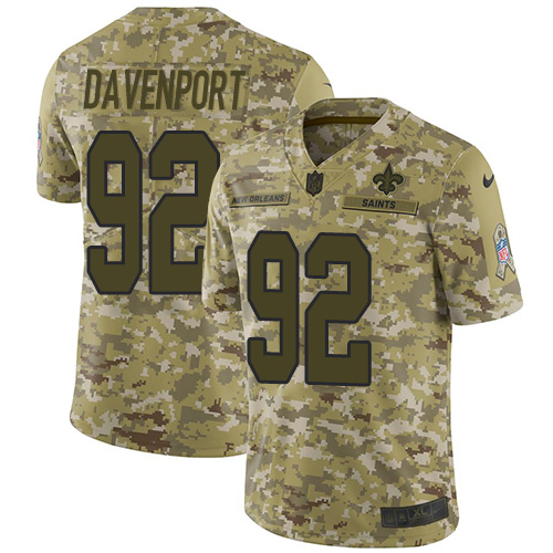 Nike Saints #92 Marcus Davenport Camo Youth Stitched NFL Limited 2018 Salute to Service Jersey