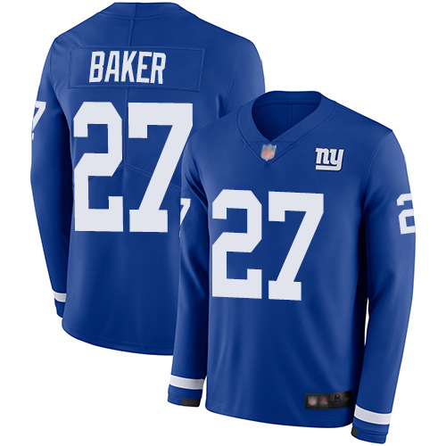 Nike Giants #27 Deandre Baker Royal Blue Team Color Youth Stitched NFL Limited Therma Long Sleeve Jersey