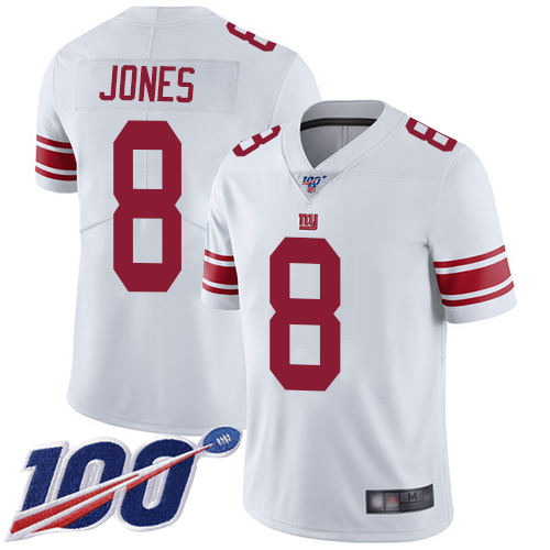 Nike Giants #8 Daniel Jones White Youth Stitched NFL 100th Season Vapor Limited Jersey