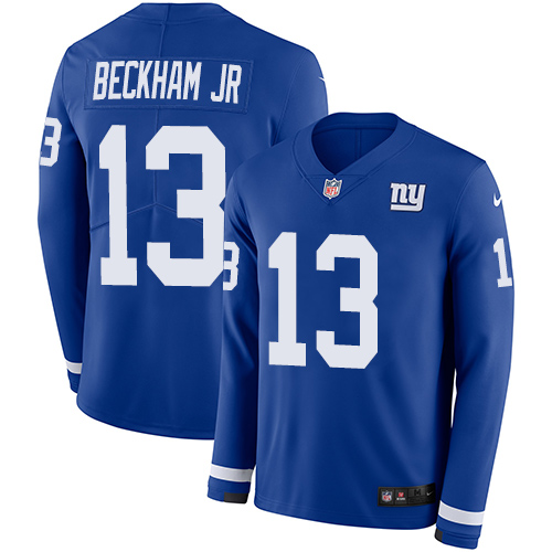 Nike Giants #13 Odell Beckham Jr Royal Blue Team Color Youth Stitched NFL Limited Therma Long Sleeve Jersey