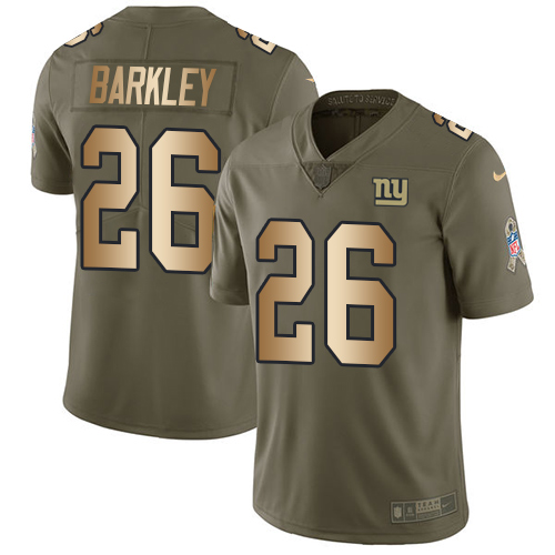 Nike Giants #26 Saquon Barkley Olive/Gold Youth Stitched NFL Limited 2017 Salute to Service Jersey