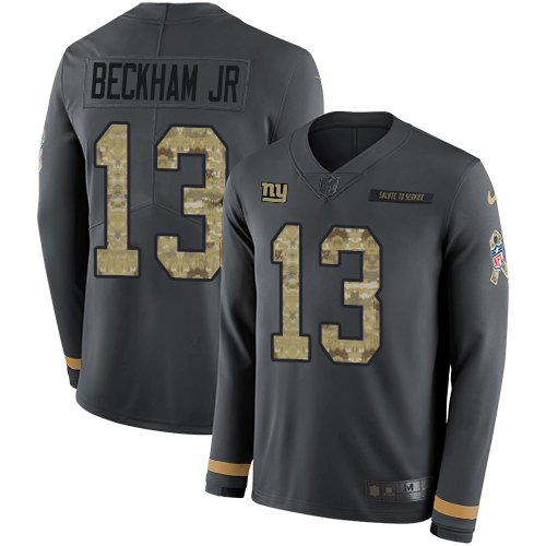 Nike Giants #13 Odell Beckham Jr Anthracite Salute to Service Youth Stitched NFL Limited Therma Long Sleeve Jersey