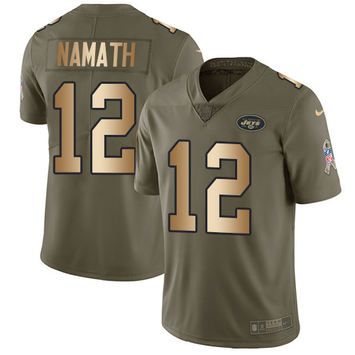 Nike Jets #12 Joe Namath Olive/Gold Youth Stitched NFL Limited 2017 Salute to Service Jersey Nike Jets #12 Joe Namath Olive/Gold Youth Stitched NFL Limited 2017 Salute to Service Jersey