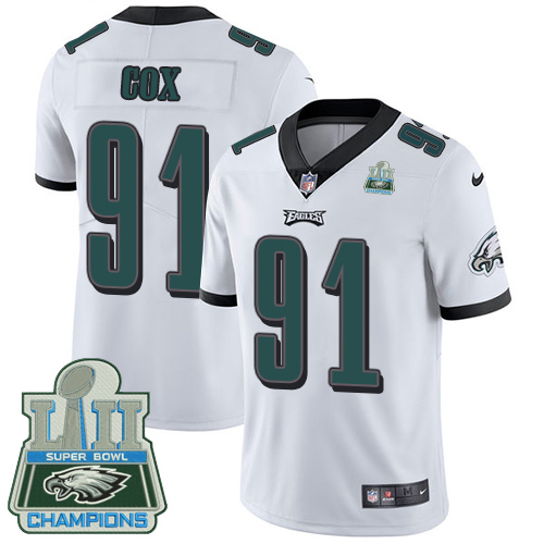 Nike Eagles #91 Fletcher Cox White Super Bowl LII Champions Youth Stitched NFL Vapor Untouchable Limited Jersey