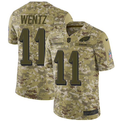 Nike Eagles #11 Carson Wentz Camo Youth Stitched NFL Limited 2018 Salute to Service Jersey