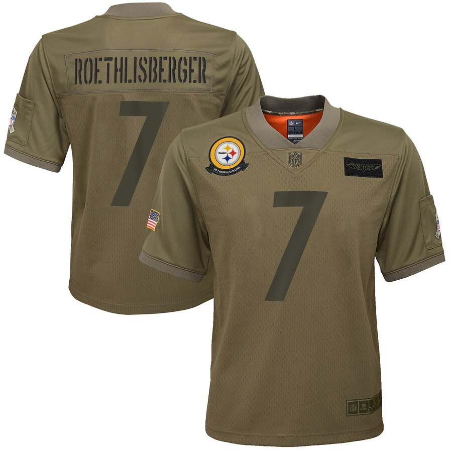 Youth Pittsburgh Steelers #7 Ben Roethlisberger Nike Camo 2019 Salute to Service Game Jersey