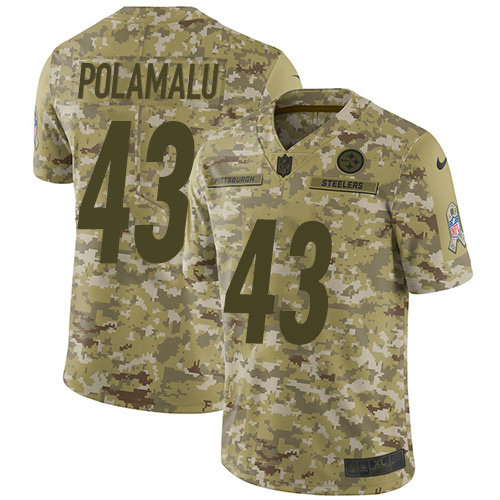 Nike Steelers #43 Troy Polamalu Camo Youth Stitched NFL Limited 2018 Salute to Service Jersey Nike Steelers #43 Troy Polamalu Camo Youth Stitched NFL Limited 2018 Salute to Service Jersey