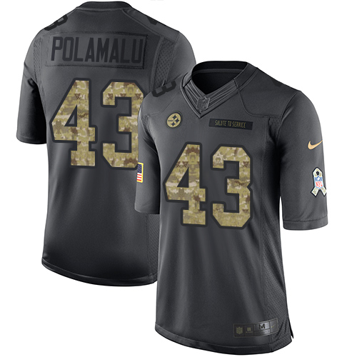 Nike Steelers #43 Troy Polamalu Black Youth Stitched NFL Limited 2016 Salute to Service Jersey