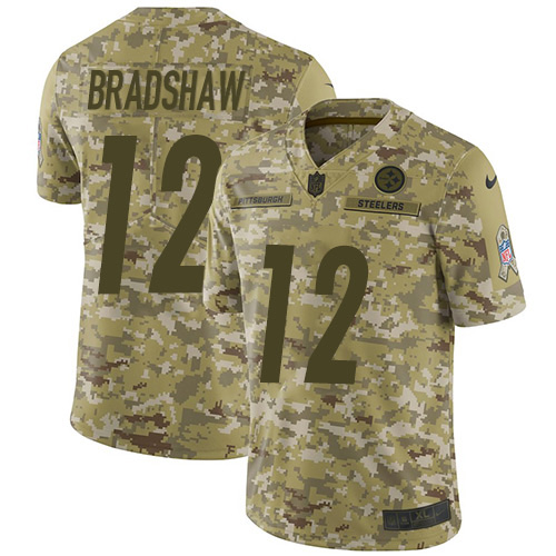Nike Steelers #12 Terry Bradshaw Camo Youth Stitched NFL Limited 2018 Salute to Service Jersey