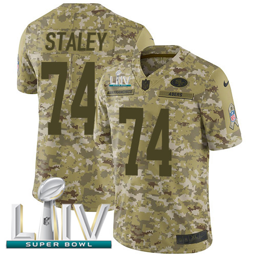 Nike 49ers #74 Joe Staley Camo Super Bowl LIV 2020 Youth Stitched NFL Limited 2018 Salute To Service Jersey