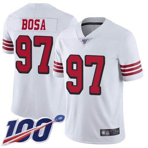 Nike 49ers #97 Nick Bosa White Rush Youth Stitched NFL Limited 100th Season Jersey