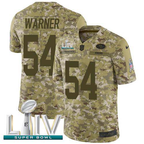 Nike 49ers #54 Fred Warner Camo Super Bowl LIV 2020 Youth Stitched NFL Limited 2018 Salute To Service Jersey