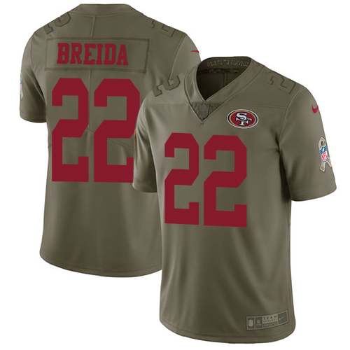 Nike 49ers #22 Matt Breida Olive Youth Stitched NFL Limited 2017 Salute to Service Jersey