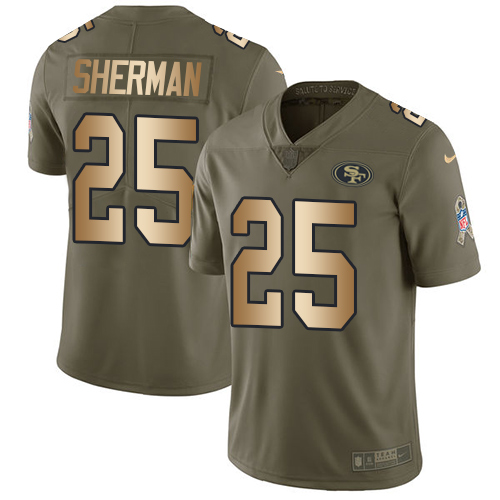 Nike 49ers #25 Richard Sherman Olive/Gold Youth Stitched NFL Limited 2017 Salute to Service Jersey